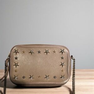 Jimmy Choo Starry Stud Crossbody – Taupe Leather & Chain Chic